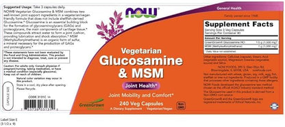 NOW Supplements, Glucosamine & MSM (GreenGrown® 240 Veg