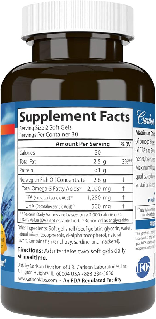 Carlson - Maximum Omega 2000, 2000 Omega-3 Fatty 60 Softgels