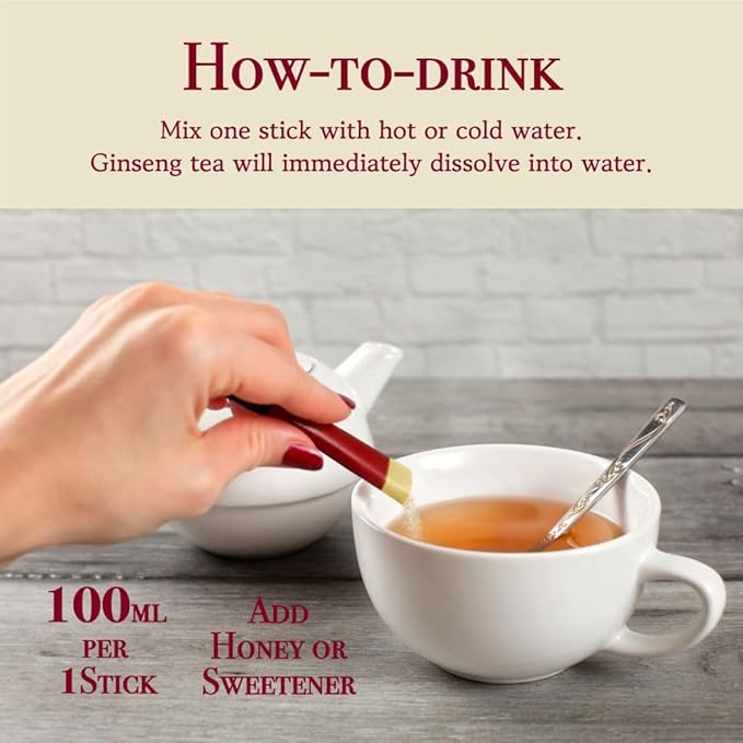 GINLAC Korean Red Ginseng Granuled TEA 30 Sticks (0.1oz X 30 Sachets)