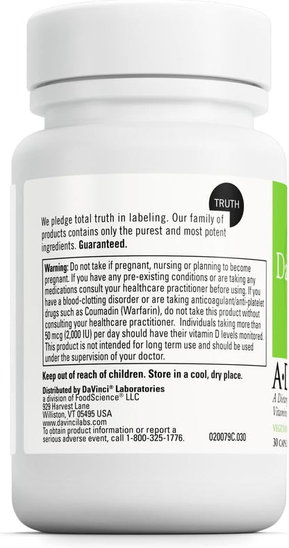 DAVINCI Labs ADK - Helps Support Bone, Heart & Immune Health* - Dietary Supplement with Vitamins A, D3 & K2 (as MK-7) - Vegetarian, Gluten Free & Soy Free - 30 Capsules
