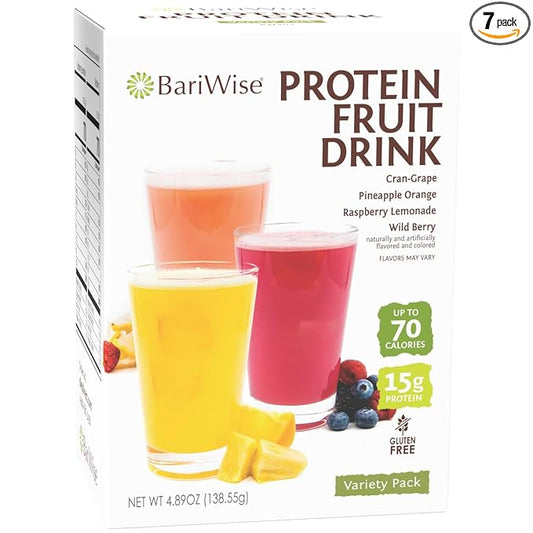 BariWise Protein Fruit Drink, Variety Pack, No Sugar, No Fat, Gluten Free, Low Carb (7ct)