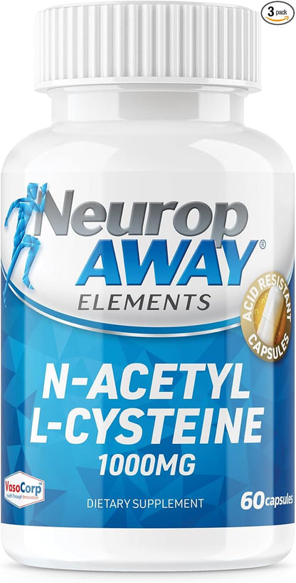 NeuropAWAY Elements N-Acetyl L-Cysteine 1000mg 60ct (60 1000mg 1000mg Capsules 3 Bottles