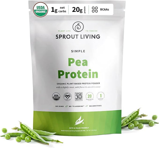 Sprout Living Organic Pea Protein Powder, 20 Grams (1 Pound)