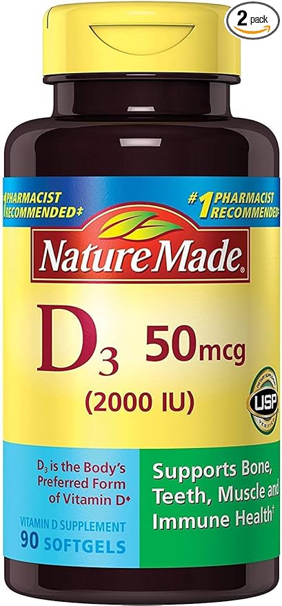 Nature Made Vitamin D3 2000 IU Liquid Softgels 90 ea (Pack of 2)