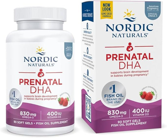 Nordic Naturals Prenatal DHA, Strawberry 90 Soft 830 mg Omega-3 + 400 IU D3 - 45 Servings