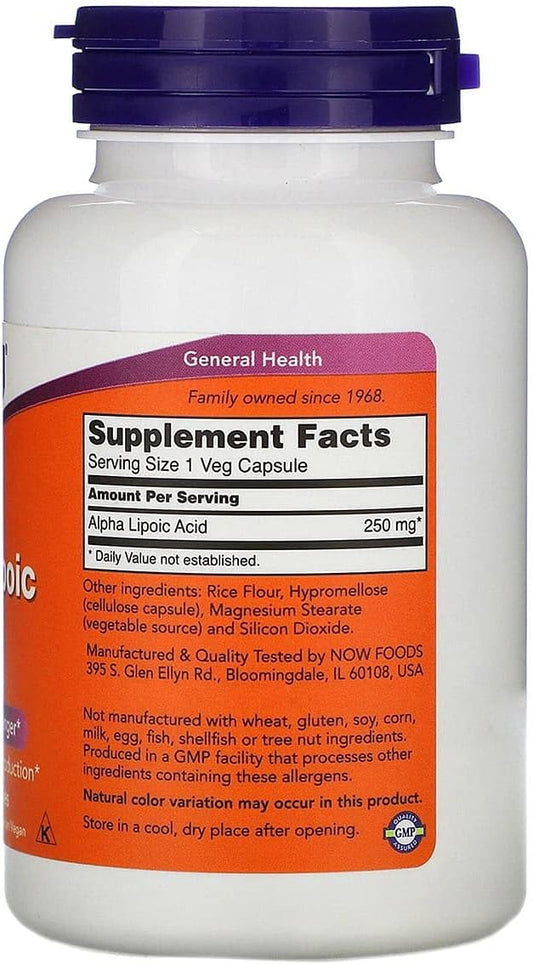 NOW Supplements, Alpha Lipoic Acid 250 120 Veg