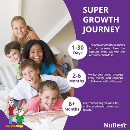 NuBest Tall Height Growth Supplement - Advance Height Growth, Grow Taller, Height Increase Formula for Children (5+) & Teens Helps Maximum Height Growth with Calcium, Collagen & Herbs - 6 Pack
