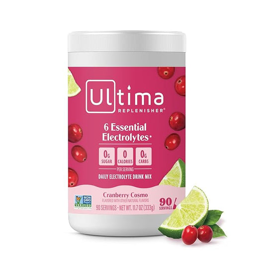 Ultima Replenisher Daily Electrolyte Powder Drink Mix – Cranberry Cosmo, 90 Servings – Hydration Powder with 6 Key Electrolytes and Trace Minerals – Keto Friendly, Non-GMO and Sugar-Free