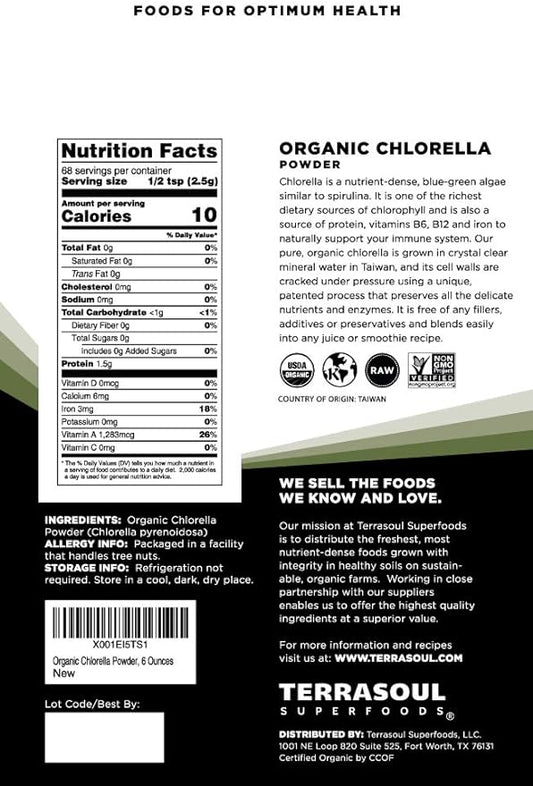 Terrasoul Superfoods Organic Chlorella Powder (Cracked Cell Walls) - 12 Oz (2 Pack)
