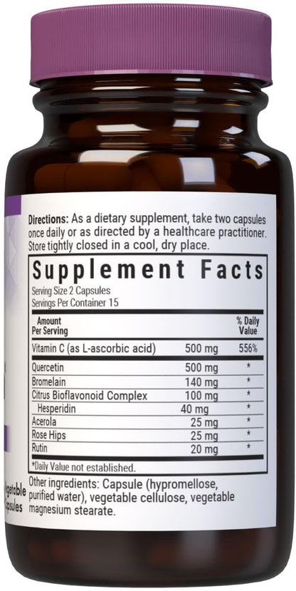 Bluebonnet Nutrition Super Quercetin Vegetable Capsules, Vitamin C Formula, Best for Seasonal & Immune Support, Non GMO, Gluten Free, Soy Free, Milk Free, Kosher, 30 Vegetable Capsules