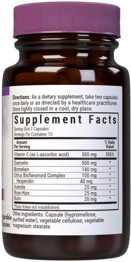 Bluebonnet Nutrition Super Quercetin Vegetable Capsules, Vitamin C Formula, Best for Seasonal & Immune Support, Non GMO, Gluten Free, Soy Free, Milk Free, Kosher, 30 Vegetable Capsules