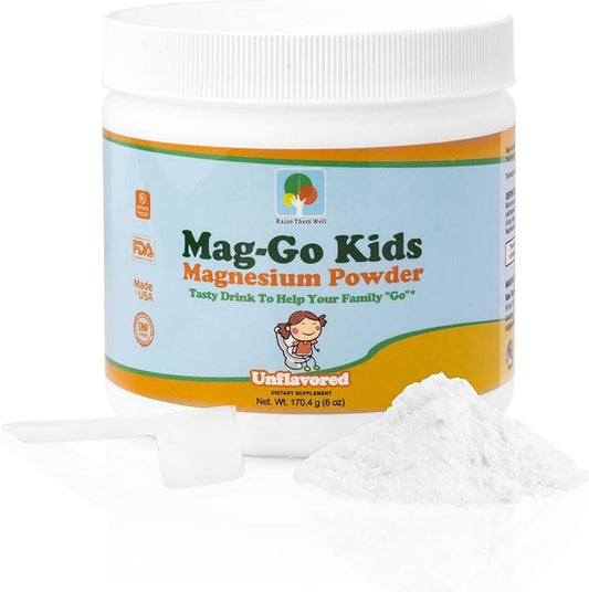Mag-Go Kids Magnesium Powder | Constipation Relief (Unflavored) | 90 Servings per Tub