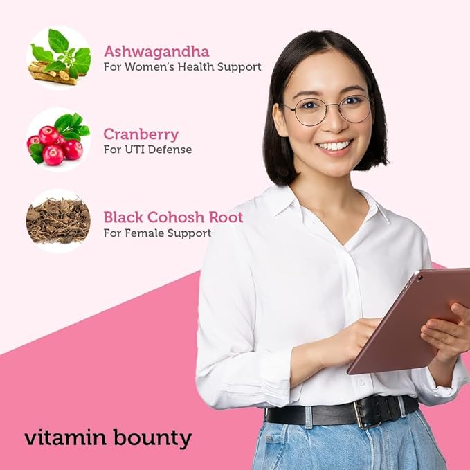 Vitamin Bounty Women's Probiotic & Prebiotic Bundle: Vaginal & Digestive Health Support, pH Balance with Cranberry, Ashwagandha, Delayed-Release Capsules