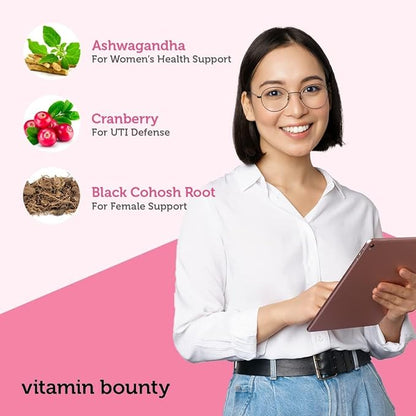 Vitamin Bounty Women's Probiotic & Prebiotic Bundle: Vaginal & Digestive Health Support, pH Balance with Cranberry, Ashwagandha, Delayed-Release Capsules