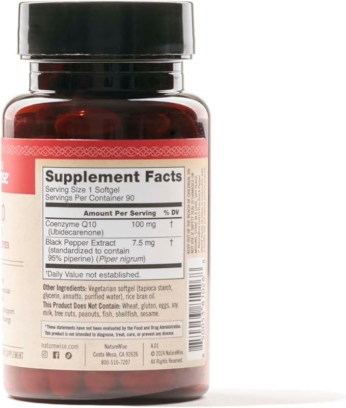 NatureWise CoQ10 100mg Softgels, High Absorption CoQ10 with 90 Softgels[3-Month Softgels[3-Month Supply]