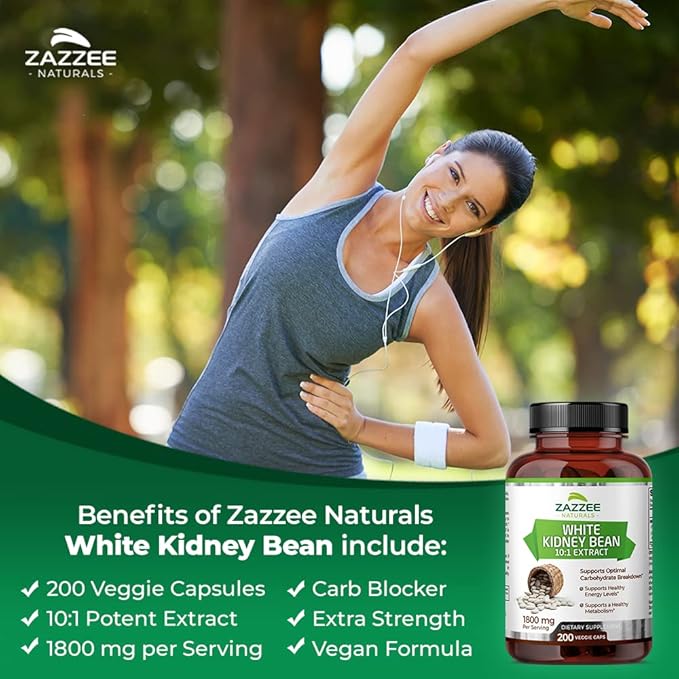 Zazzee White Kidney Bean 10:1 Extract, 18,000 mg 200 Vegan 2 Month 10X Extract, 100% Vegetarian,