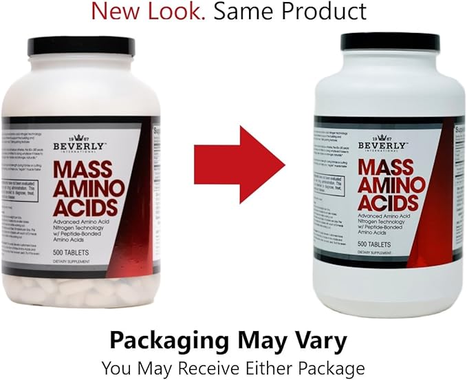 Beverly International Mass Amino Acids, 500 Tabs. Use Pre-Post Workout, with Meals, Essential for Muscle Recovery and Repair. Complete Amino Acid Profile