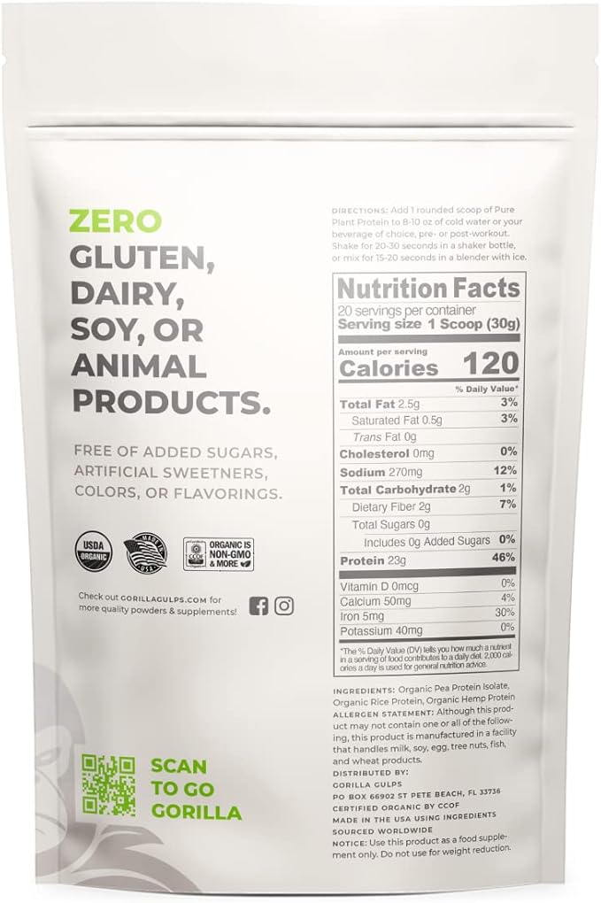 100% Organic Pure Plant Protein Powder 20 Servings