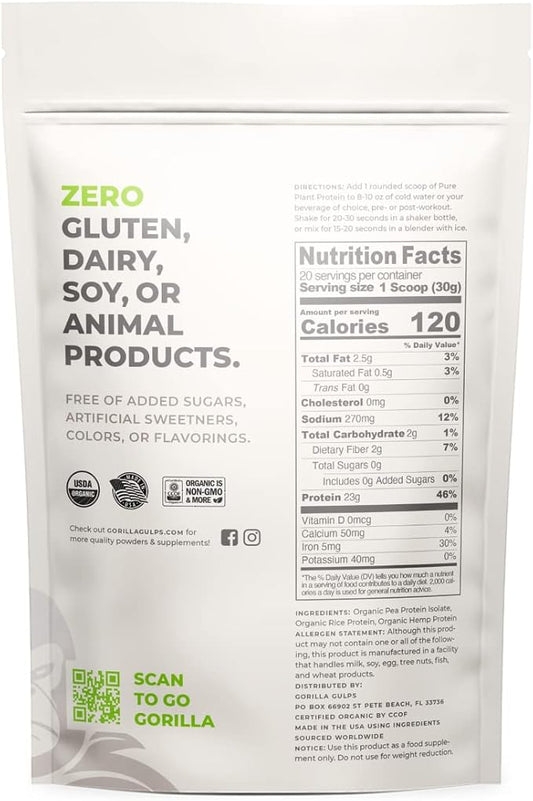 100% Organic Pure Plant Protein Powder 20 Servings