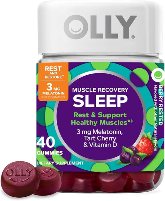 OLLY Muscle Recovery Sleep Gummies, Sleep 3mg Melatonin, 40 Count
