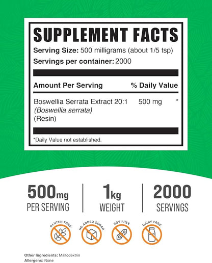 BulkSupplements.com Boswellia Serrata Extract Powder 500mg per 1kg (2.2 (2.2 lbs) 1)