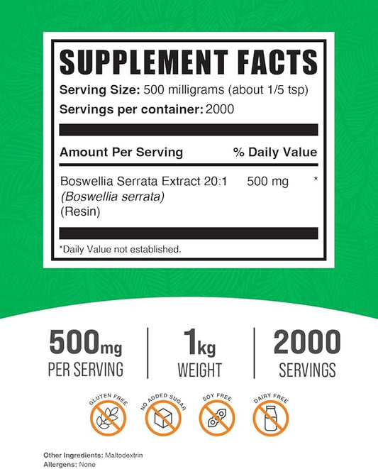 BulkSupplements.com Boswellia Serrata Extract Powder 500mg per 1kg (2.2 (2.2 lbs) 1)