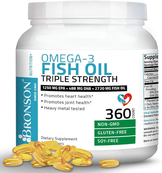 Bronson Omega 3 Fish Oil Triple 2720 mg, 1250 mg 488 mg, 360 Softgels