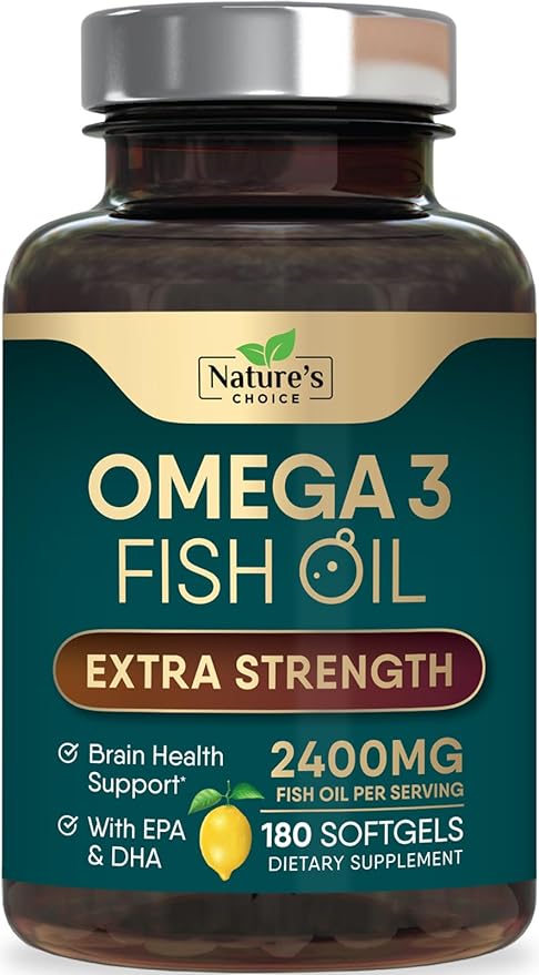 Triple Strength Omega 3 Fish Oil 2400 mg Omega-3 Supplements, 180 Softgels