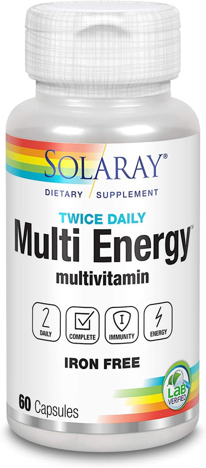 Solaray Multi Energy No Iron, Two Daily, Capsule (Btl-Plastic) 60ct (30 Serv, 60 CT)