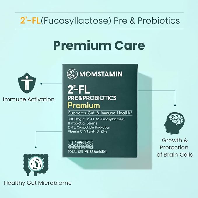 MOMSTAMIN 2'-FL HMO Prebiotics Probiotics Powder 3,000mg Human 11 Strains (1 Month,