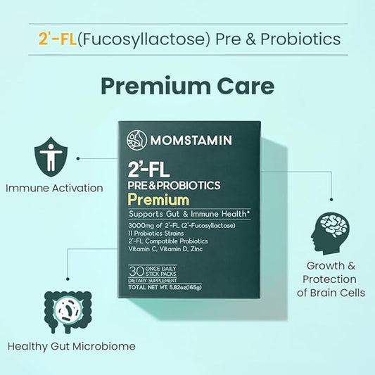 MOMSTAMIN 2'-FL HMO Prebiotics Probiotics Powder 3,000mg Human 11 Strains (1 Month,