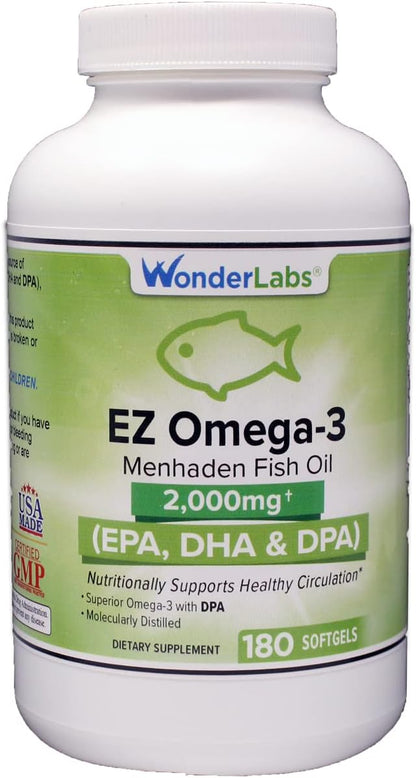 EZ Omega-3 Atlantic Menhaden Fish Oil 2000 mg, 180 Softgels