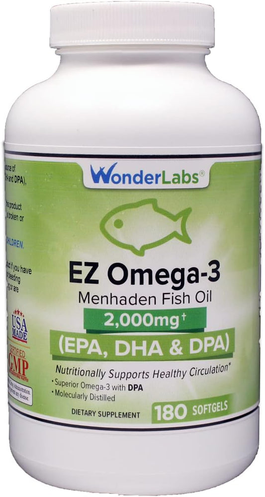 EZ Omega-3 Atlantic Menhaden Fish Oil 2000 mg, 180 Softgels