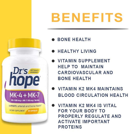 Vitamin K2-90 Capsules with 500 mcg MK4 + 100 mcg MK7 | K-2 Vitamins 1 Capsule