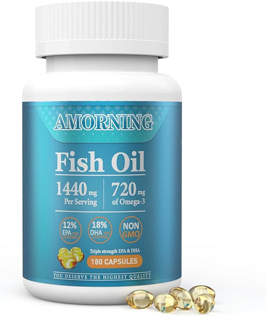 Fish-Oil Omega3-Fatty Acids-Supplement Small-Softgels 180Count 1440mg 1440mg for