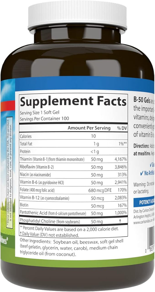 Carlson - B-50 Gels, Vitamin B 100 Softgels