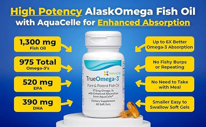 True-Omega-3 975mg Omega-3 Fish Oil Supplements (60 SoftGels)