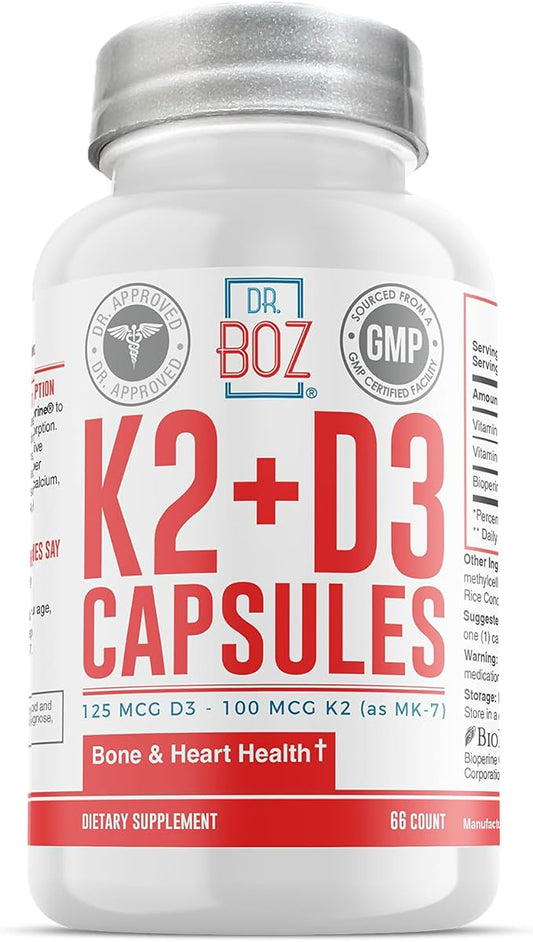 Dr. Boz - K2+D3 Capsules [66 K2 (MK-7) (MK-7) + D3 with 5000iu (D3) (D3) - 400iu (K2) (K2)