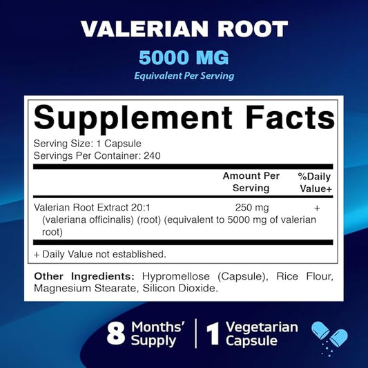 Vitamatic 2 Packs Valerian Root 5000 20X Concentrated 20:1 250mg 250mg - 240 Capsules