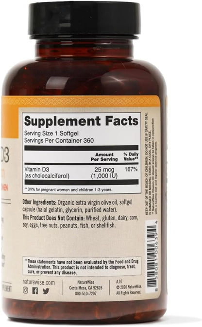 NatureWise Vitamin D3 1000iu (25 mcg) 360 Count