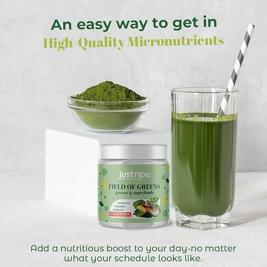 Field of Greens Superfood Powder with Organic Spirulina, Chlorella, Beet Root Powder - Bacillus Coagulans Probiotic, A Plant-Based Mix Supporting Gut Health, Immunity, Bloom into Health, 28 Scoops (1)