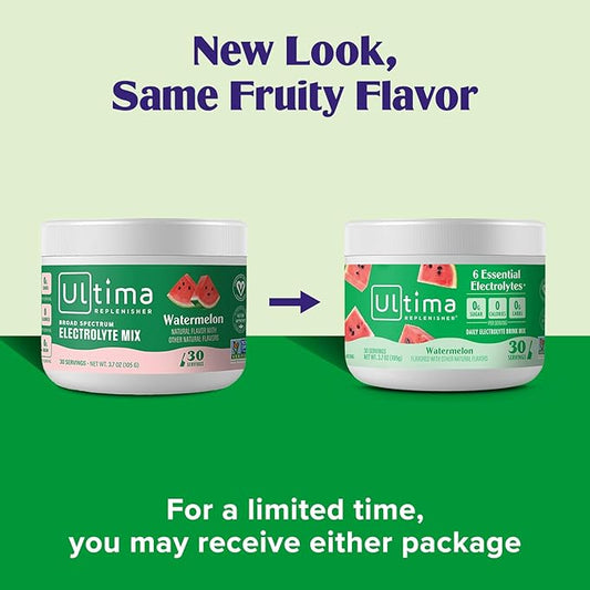 Ultima Replenisher Daily Electrolyte Powder Drink Mix – Watermelon, 30 Servings – Hydration Powder with 6 Key Electrolytes and Trace Minerals – Keto Friendly, Vegan, Non-GMO and Sugar-Free