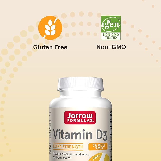Jarrow Formulas Vitamin D3 25 mcg, Dietary Supplement, Bone and Joint, Support for Immune Health and Calcium Metabolism, 100 Softgels, 100 Day Supply