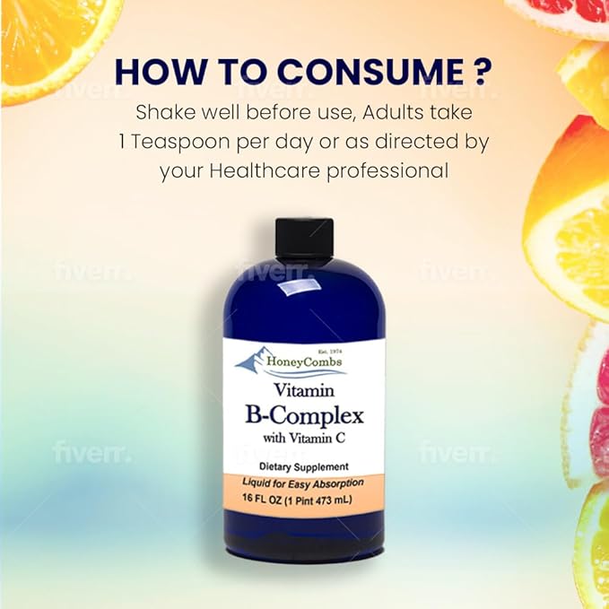 HoneyCombs Vitamin B Complex Drops – B1, B2, B2, B3, B3, B5, B5, B6, B6, B7, B7, B9, B9, B12 B12 & 16 Fl