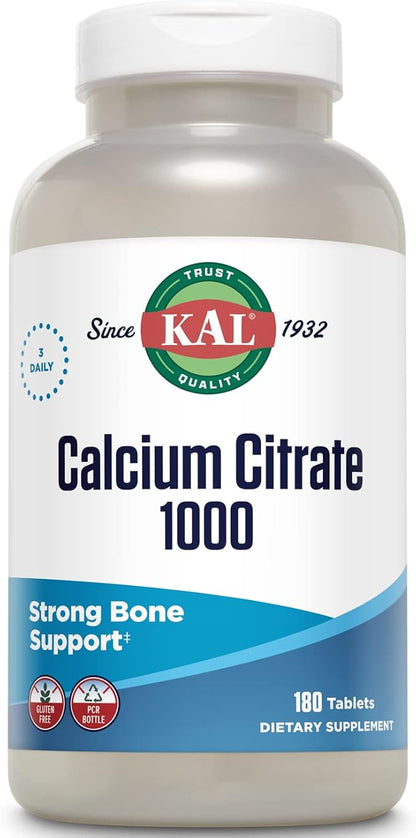 KAL Calcium Citrate 1000mg, Calcium Supplements 60 Servings, 180 Tablets