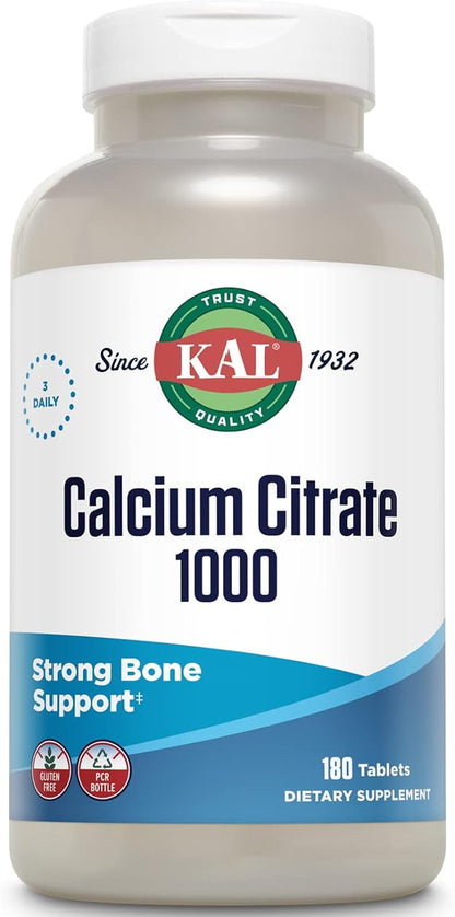 KAL Calcium Citrate 1000mg, Calcium Supplements 60 Servings, 180 Tablets