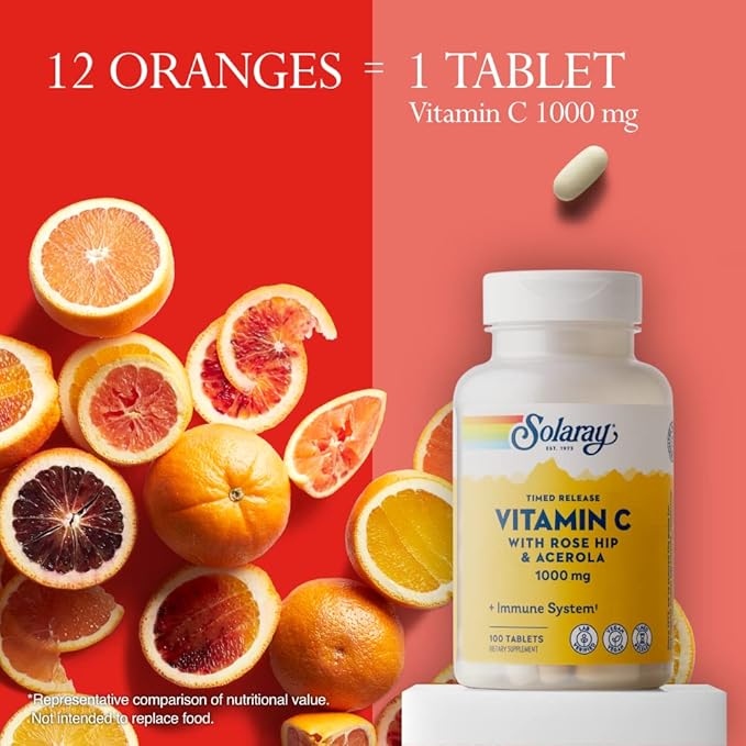 SOLARAY Vitamin C w/Rose HIPS & 1000mg, Two-Stage (100 Servings, 100 Tablets)