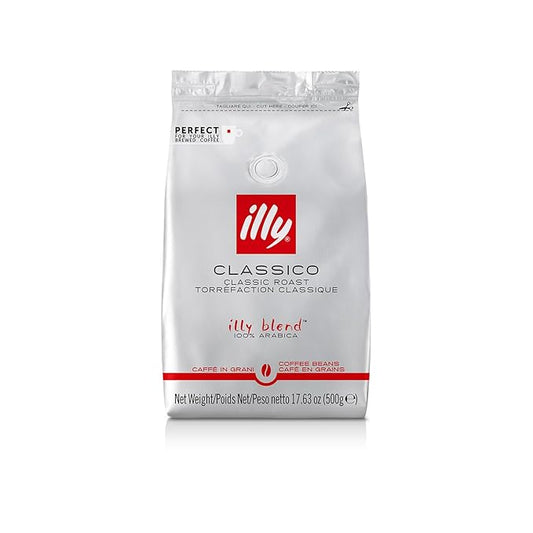 illy Whole Bean Coffee - Perfectly Roasted Whole Coffee Beans – Classico Medium Roast - with Notes of Caramel, Orange Blossom & Jasmine - 100% Arabica Coffee - No Preservatives – 17.6 Ounce