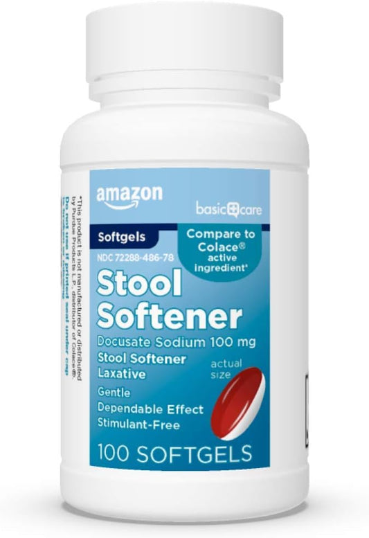 Amazon Basic Care Stool Softener Laxative, 100 mg, 100 Count
