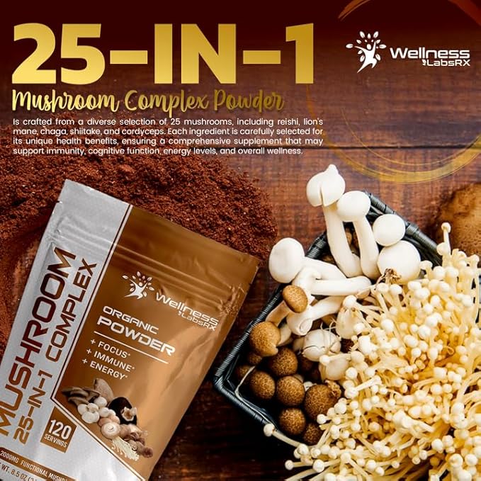Mushroom Powder, 25 in 1 Mushrooms 2000mg - 25 Superfood 120 Servings